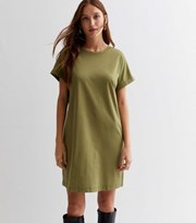 New Look Khaki Roll Sleeve Mini T-Shirt Dress